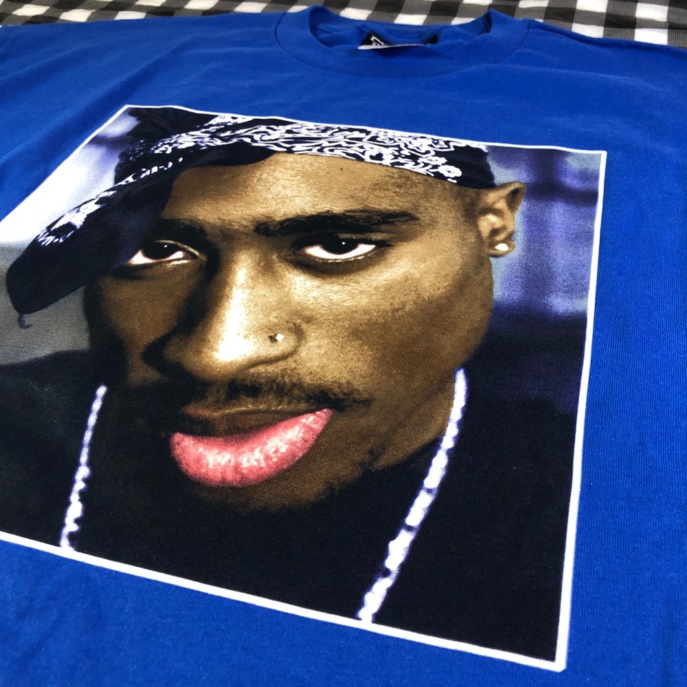 2pac Tupac Shakur Portrait Blue Size 2XL Original - Picture 3 of 4